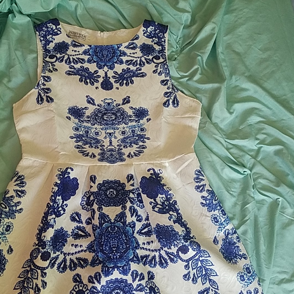 Blue and white dress